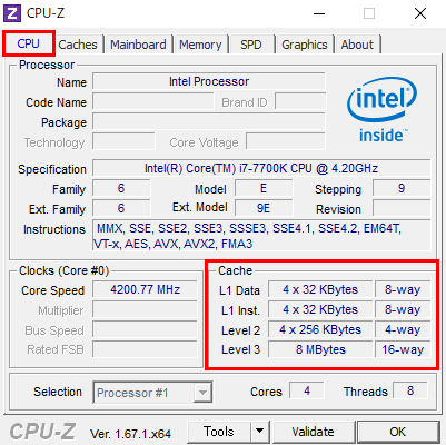 CPU キャッシュメモリ 確認方法 CPU-Z