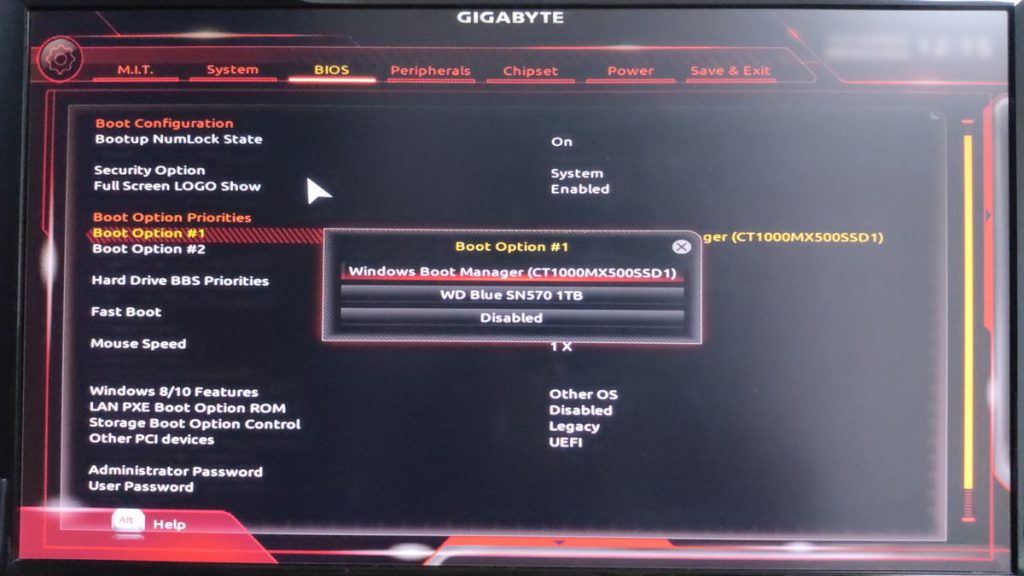 マザーボード bios 1 ブートオプションと起動順序の設定